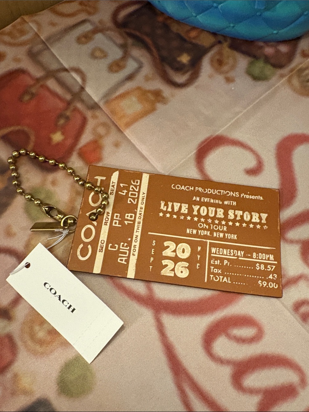 COACH Tan 'Live Your Story' Ticket-Style Bag Tag